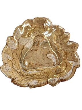 Vintage Carnival Indiana Glass Leaf Dish 7 Inch Decorative Bowl Textured Design